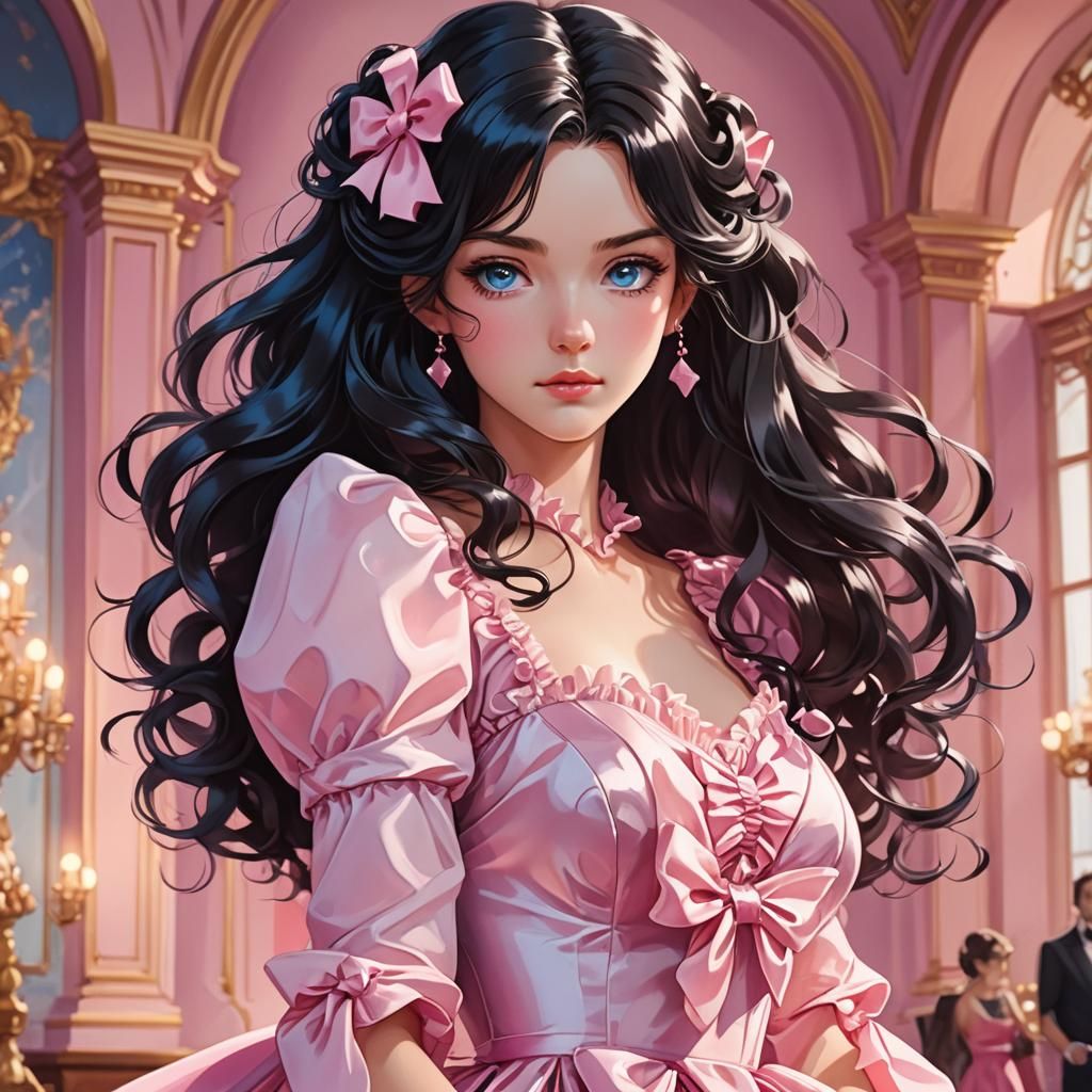 Beautiful Anime Woman in Pink Dress, Studio Trigger Style