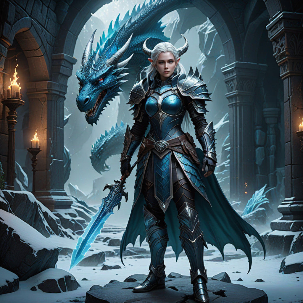 Ethereal High Elf Cryomancer Amidst Frosty Realms in Cyberpu...