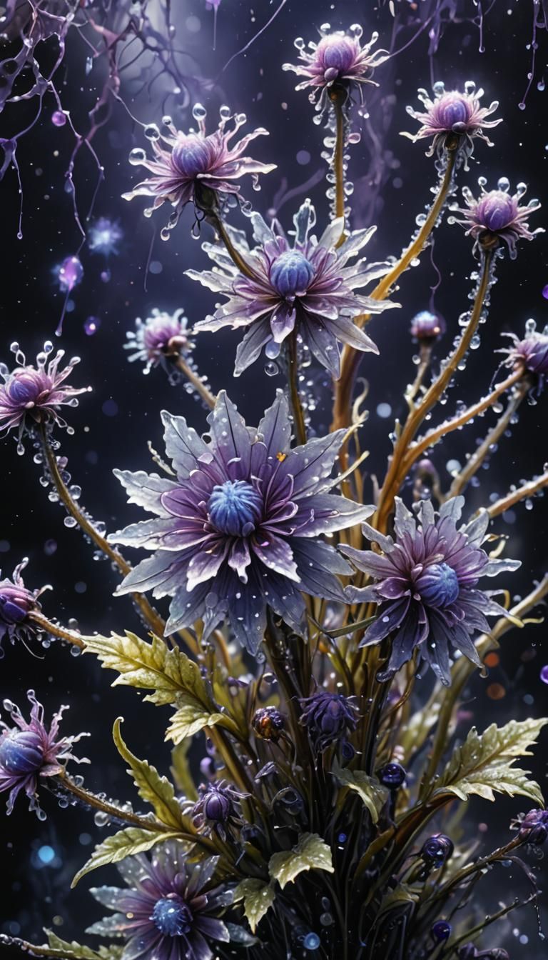 Glowing Crystalline Flower with Bioluminescent Details