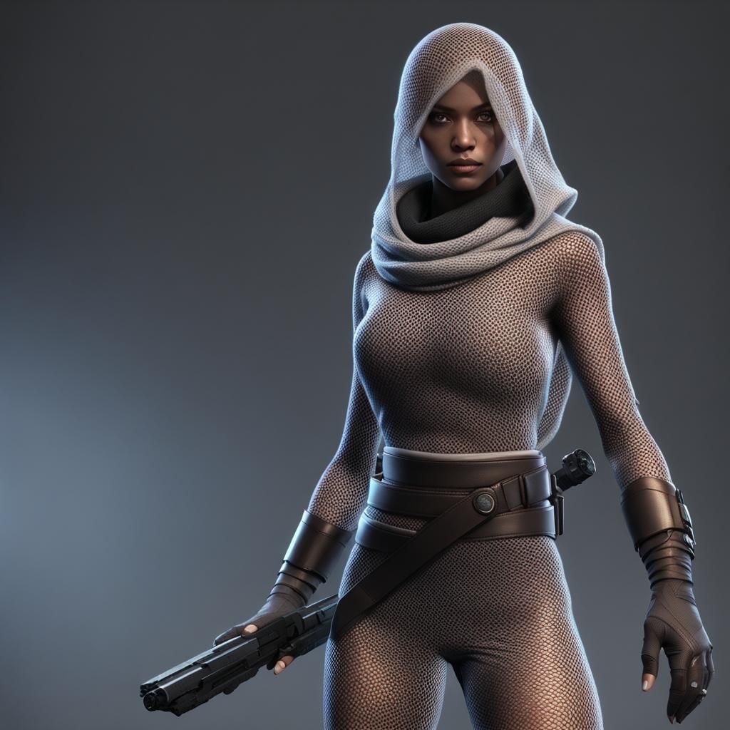 Female Jedi in Fishnet, 3D Rendered