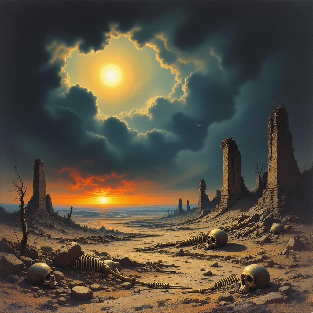Ominous Wasteland with Ruins in Gothic Style