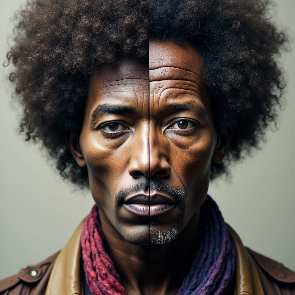 Surreal Portrait: Hendrix and Freeman Face Blend