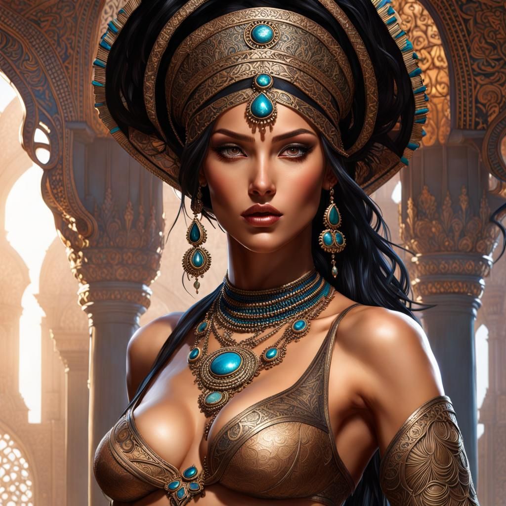 Striking Portrait of Moroccan Beauty, Fantasy Art Style