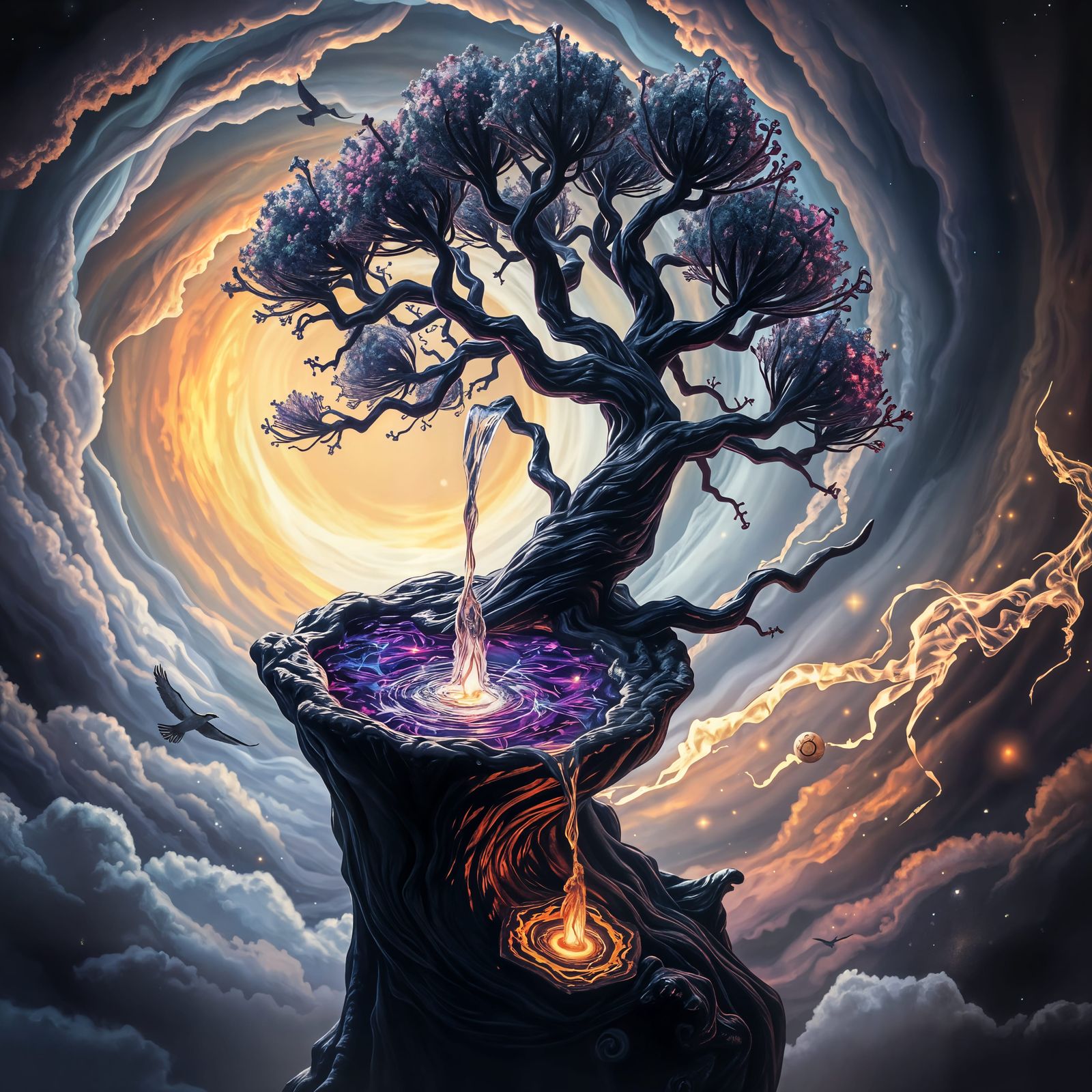 Celestial Goddess at Nebula's Edge: Oil Painting