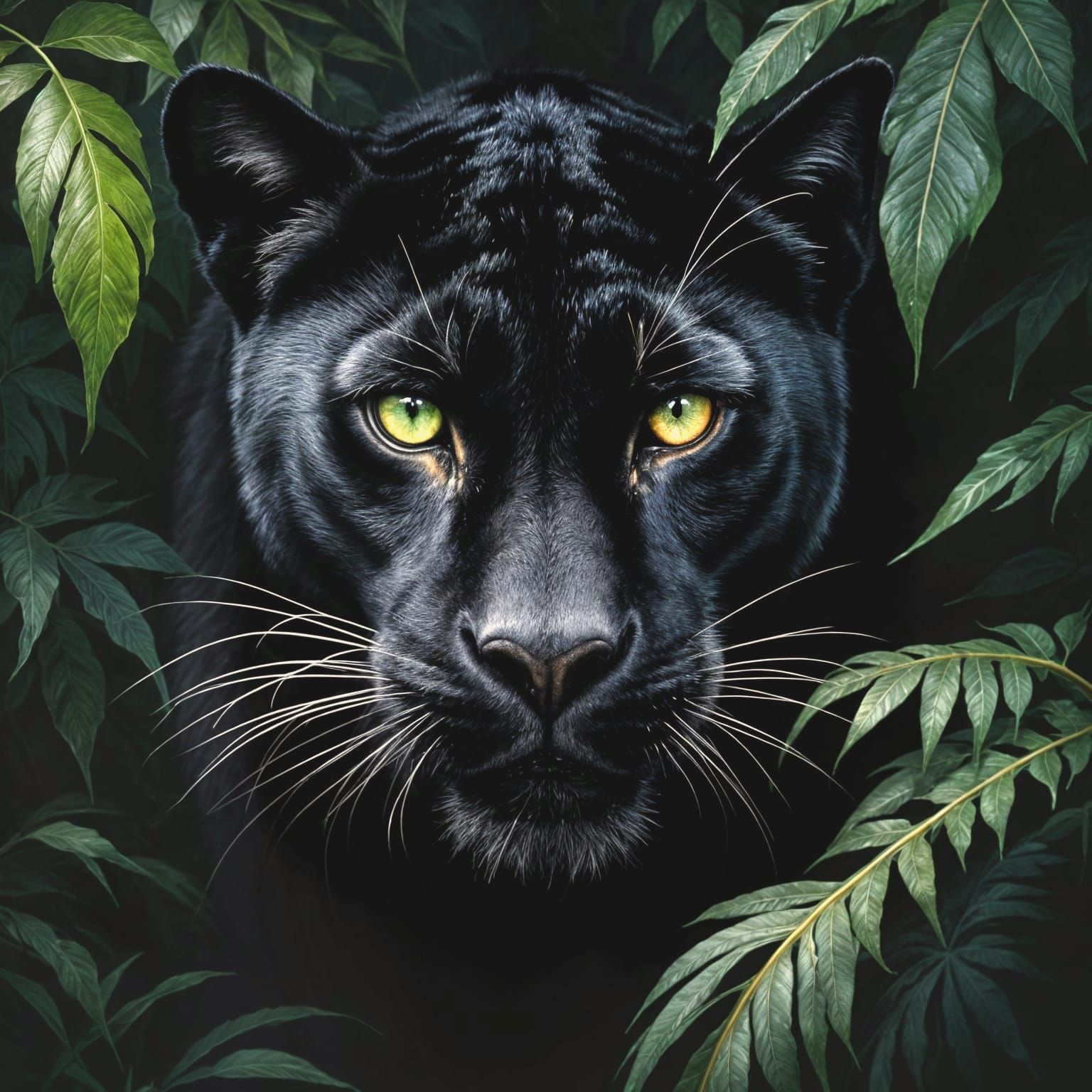 Panther Emerges from Dark Jungle Depths in Charcoal Drawing....