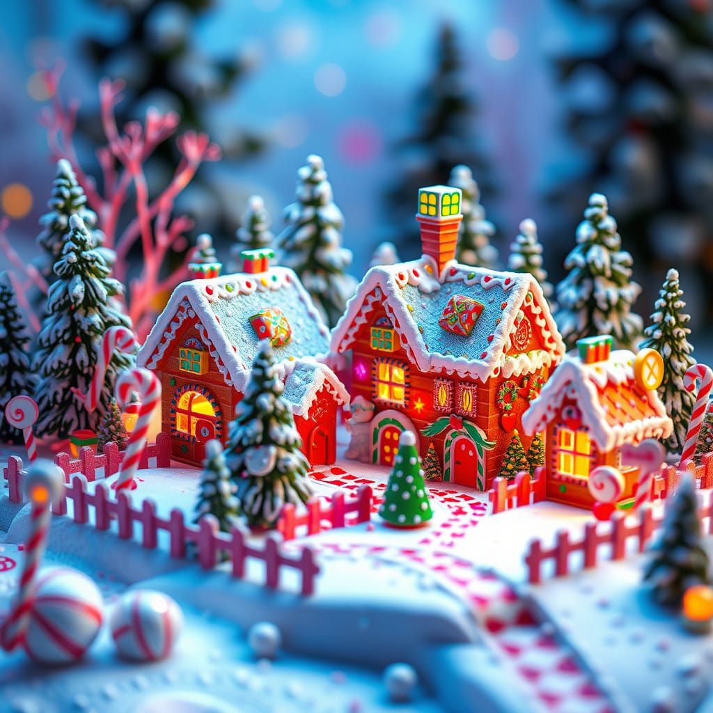 Whimsical Christmas Candyland Village in Vibrant Cel-Shaded...