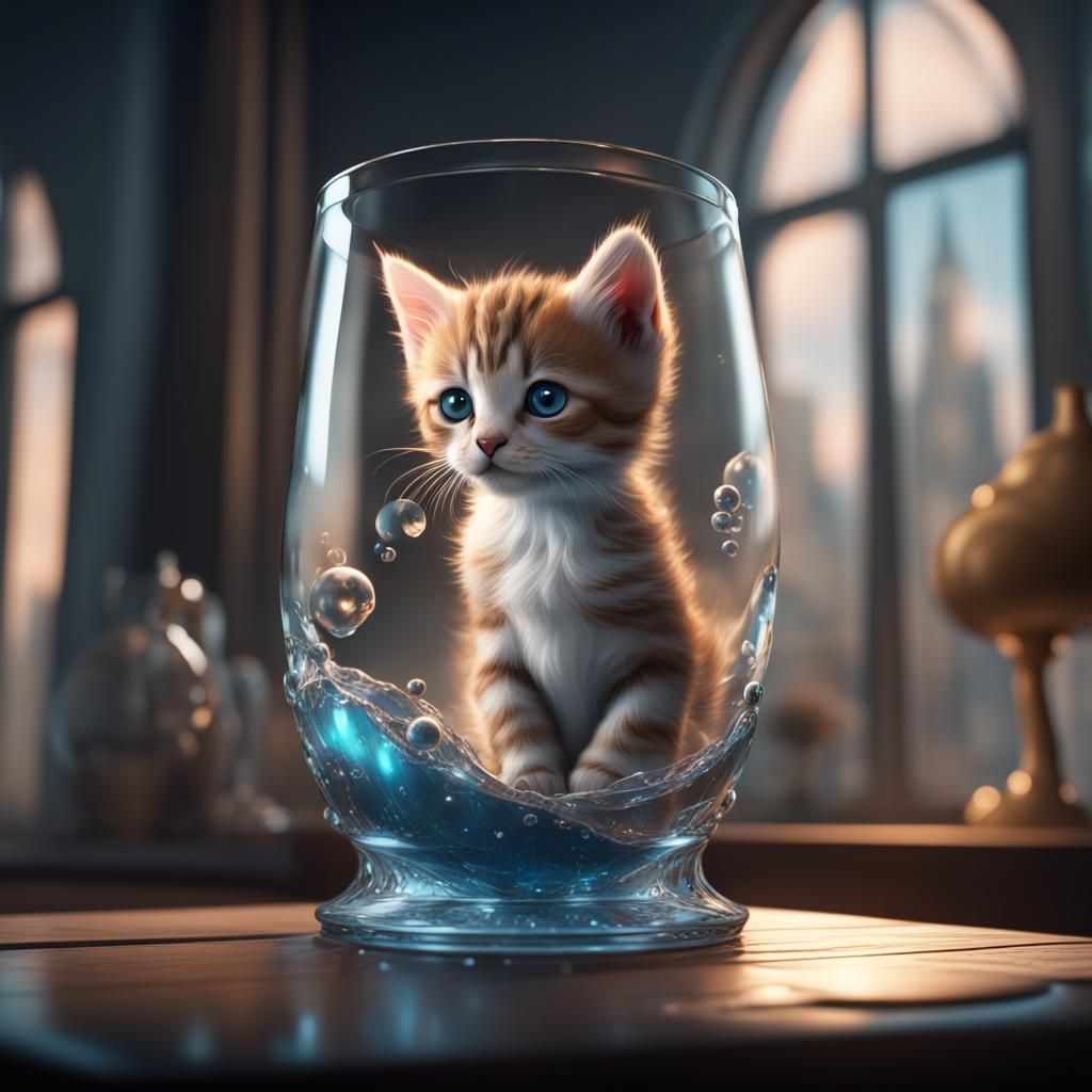 Cute Kitten in Glass: Detailed Matte Painting