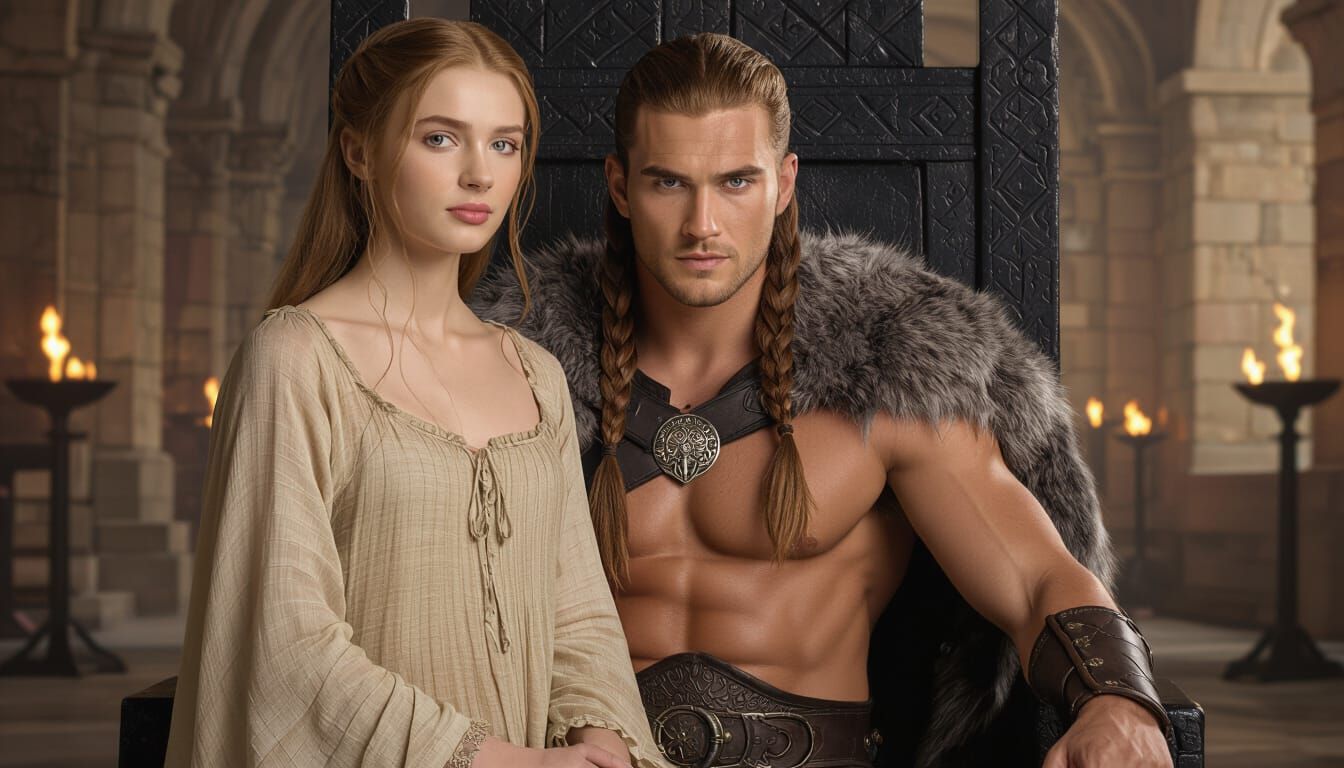 King on Throne in Ancient Castle Hall