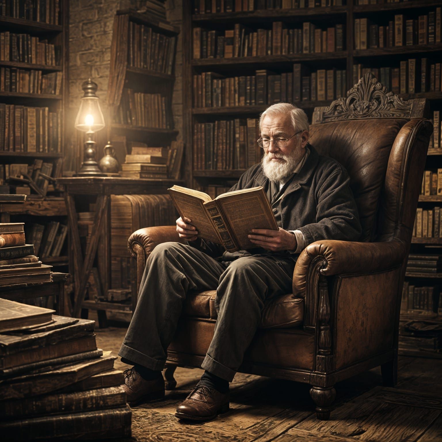 Old Man Reading Ancient Book