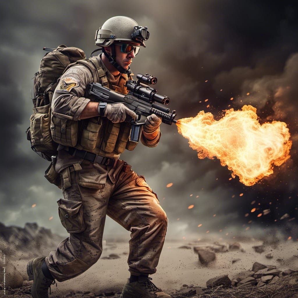 American Soldier with Flamethrower in Modern Era