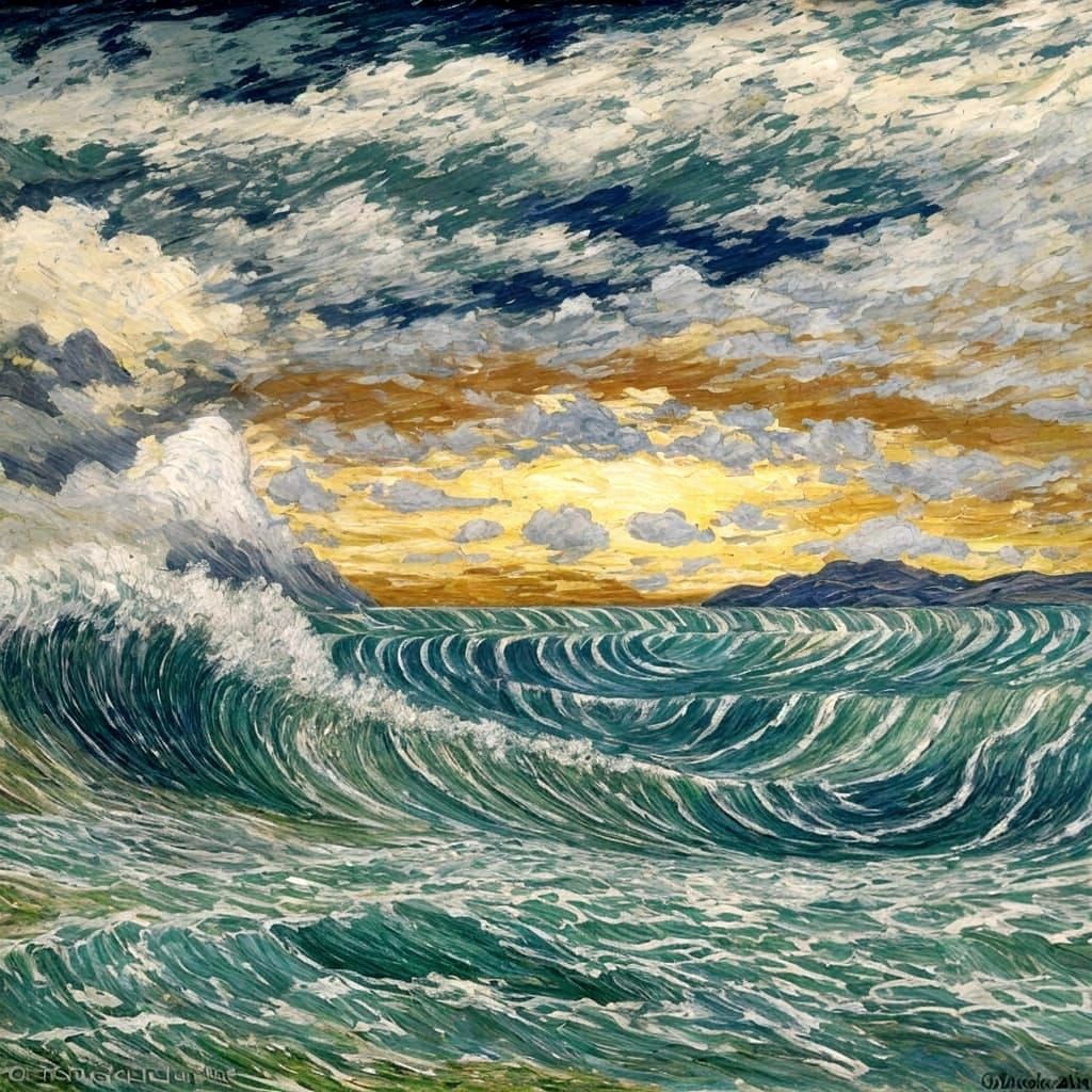 Impressionist Great Barrier Reef Scene in Vibrant Ocean Wave...