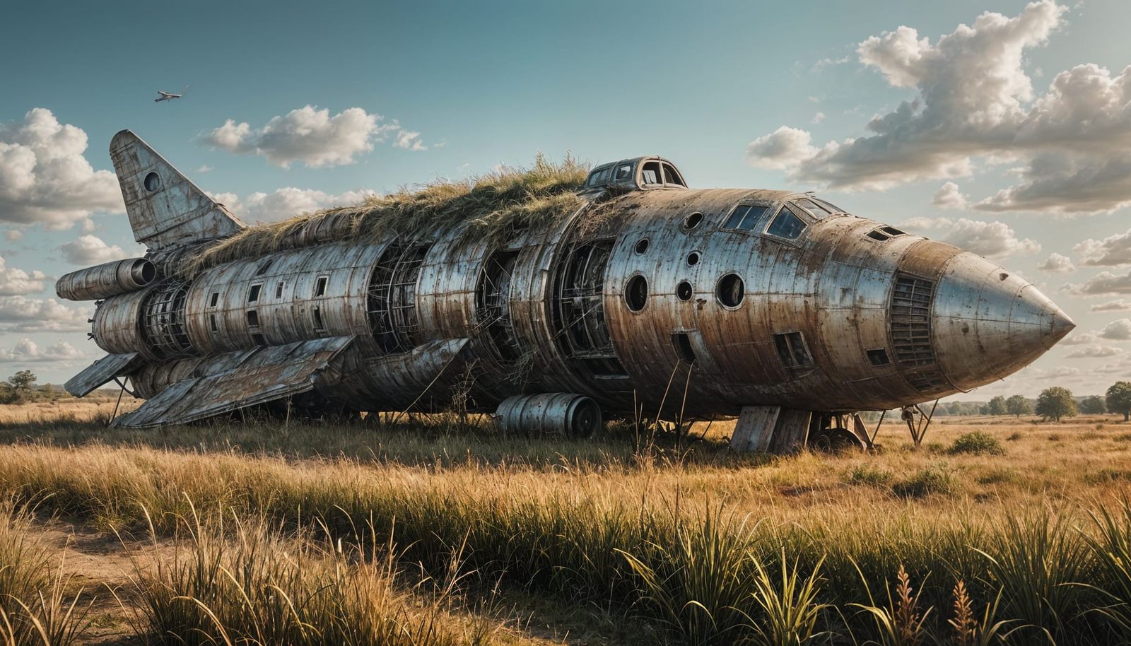 Abandoned Rocket Ship Reclaimed by Nature in Hyperrealism