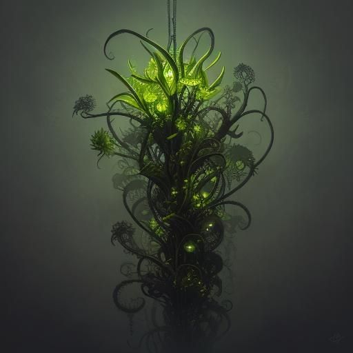 Biopunk Plant with Twisted Tendrils in Ethereal Light