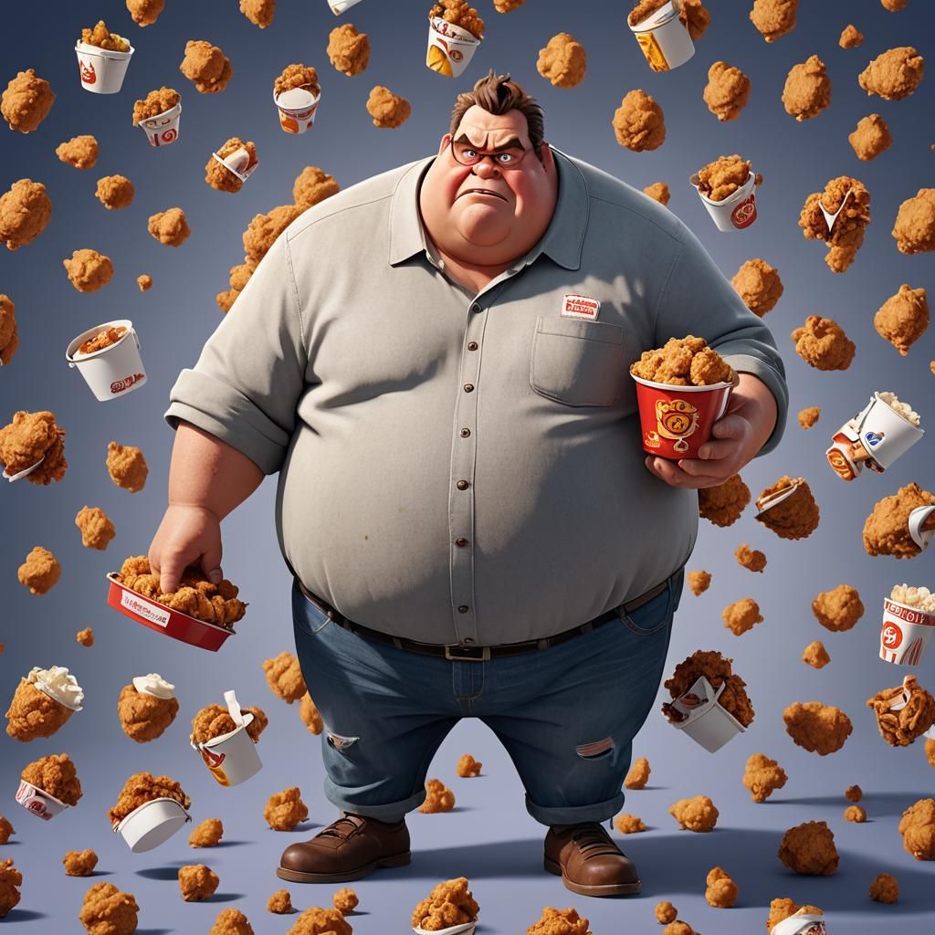 Angry Overweight Person Missing Fried Chicken, 3D Art