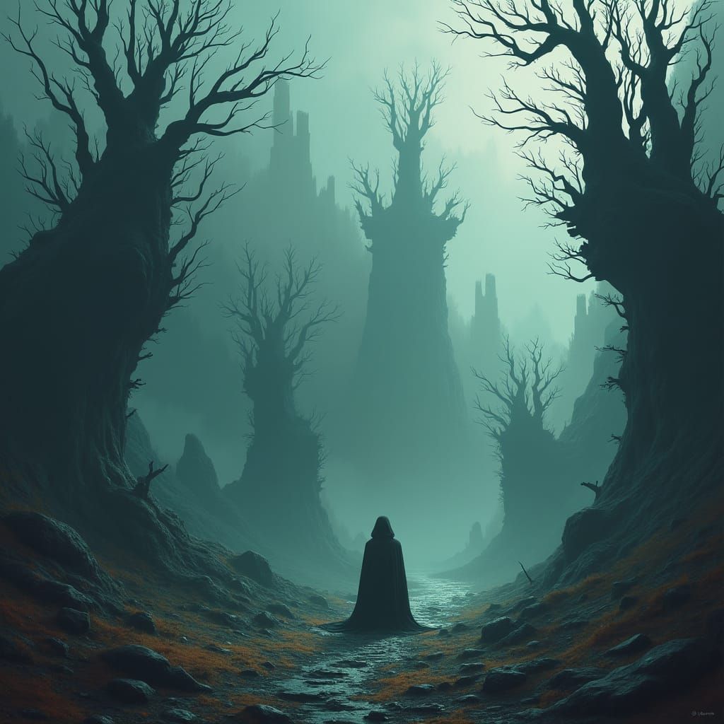 Lonely Figure in Mystical Landscape, Matte Painting