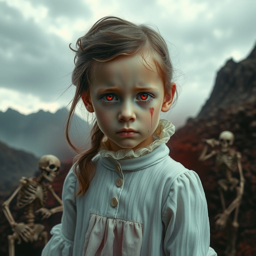 Ghostly Girl Portrait in Macabre Biomechanical Style