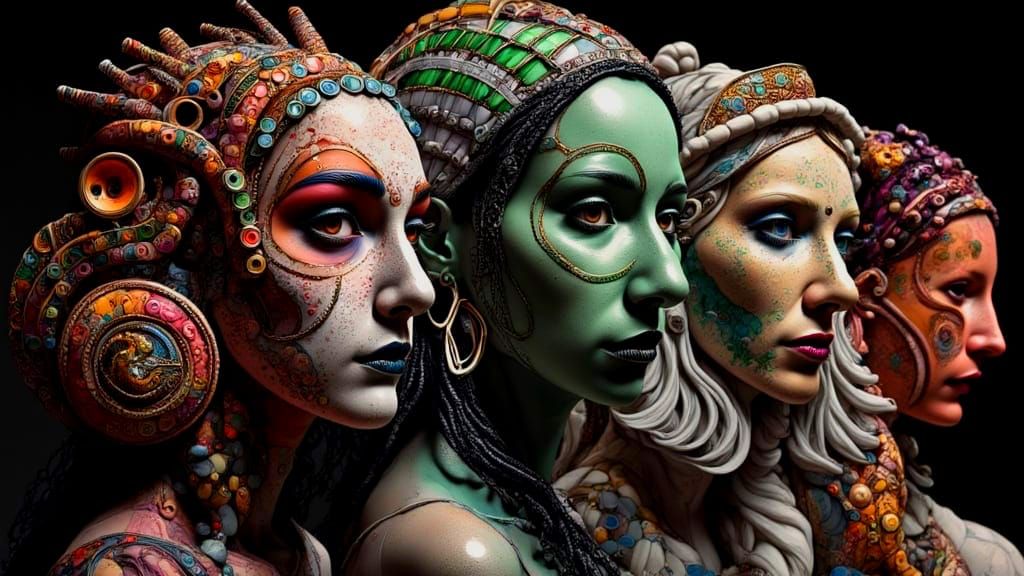 Eclectic Goddess Portraits in Chiaroscuro Style