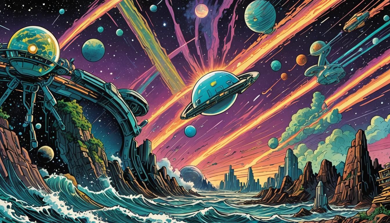 Astro Futurism Comic Book Art in Digital Style