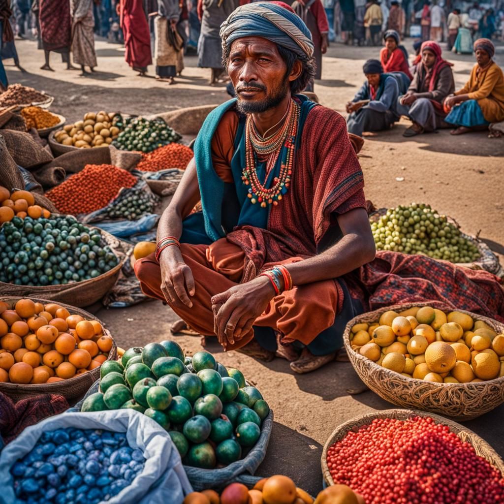 Kathmandu Market, 1970s: Hyperrealistic Photo