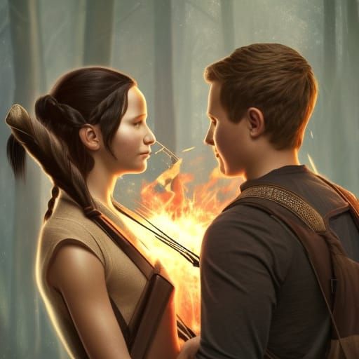 Katniss and Peeta Embrace: Hyperdetailed Concept Art