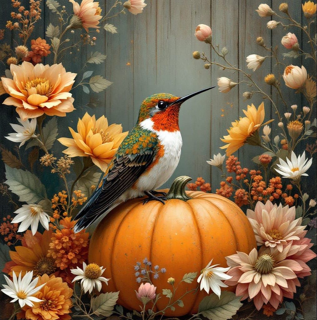 Allen's Hummingbird with Autumn Flowers