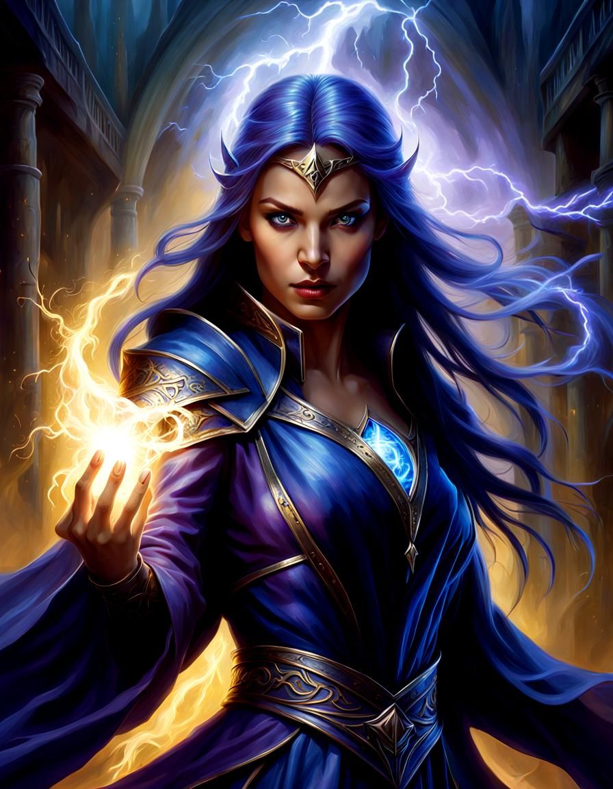 High Elf Sorceress Casting Lightning Bolt