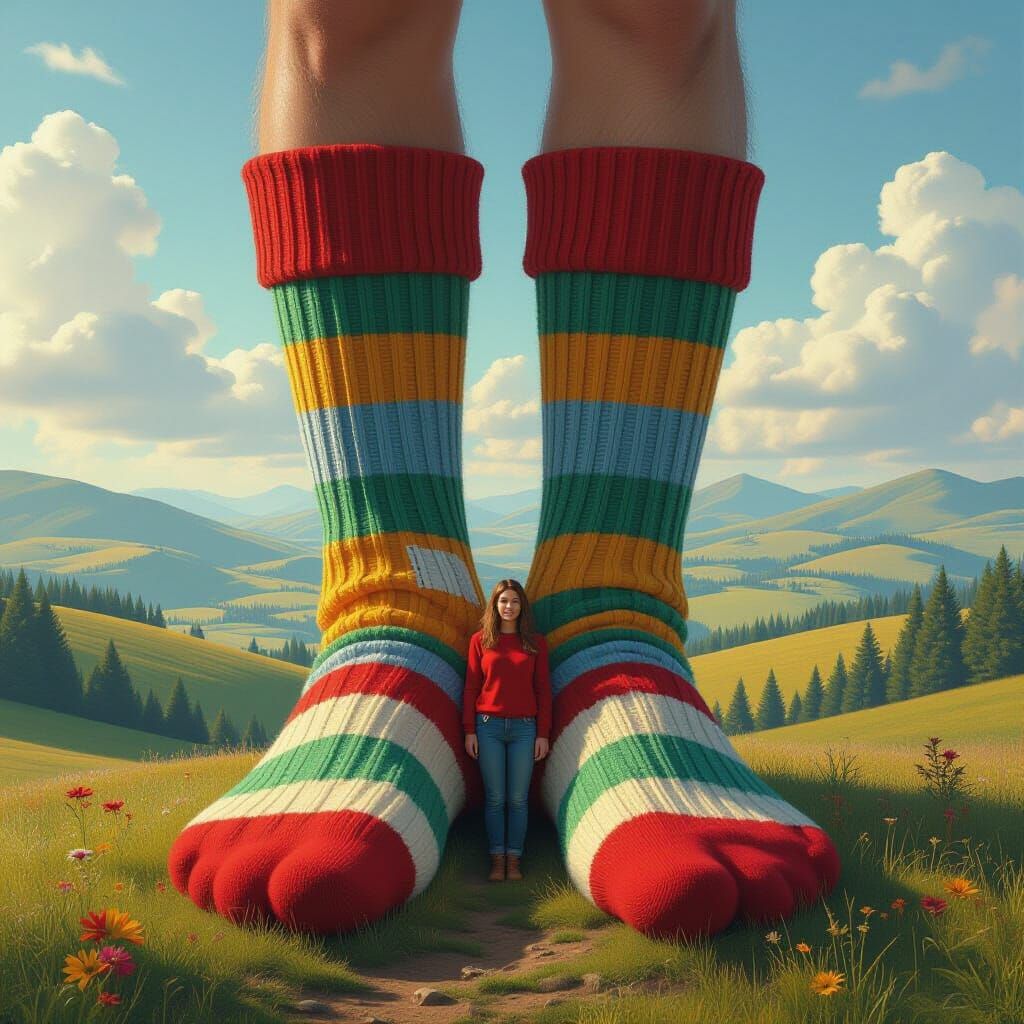Hyperrealistic Landscape Merged with Giant Socks