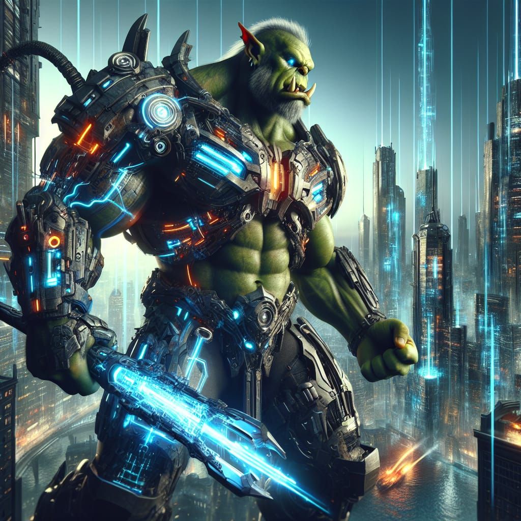Cyberpunk Orc Warrior Ready for Battle