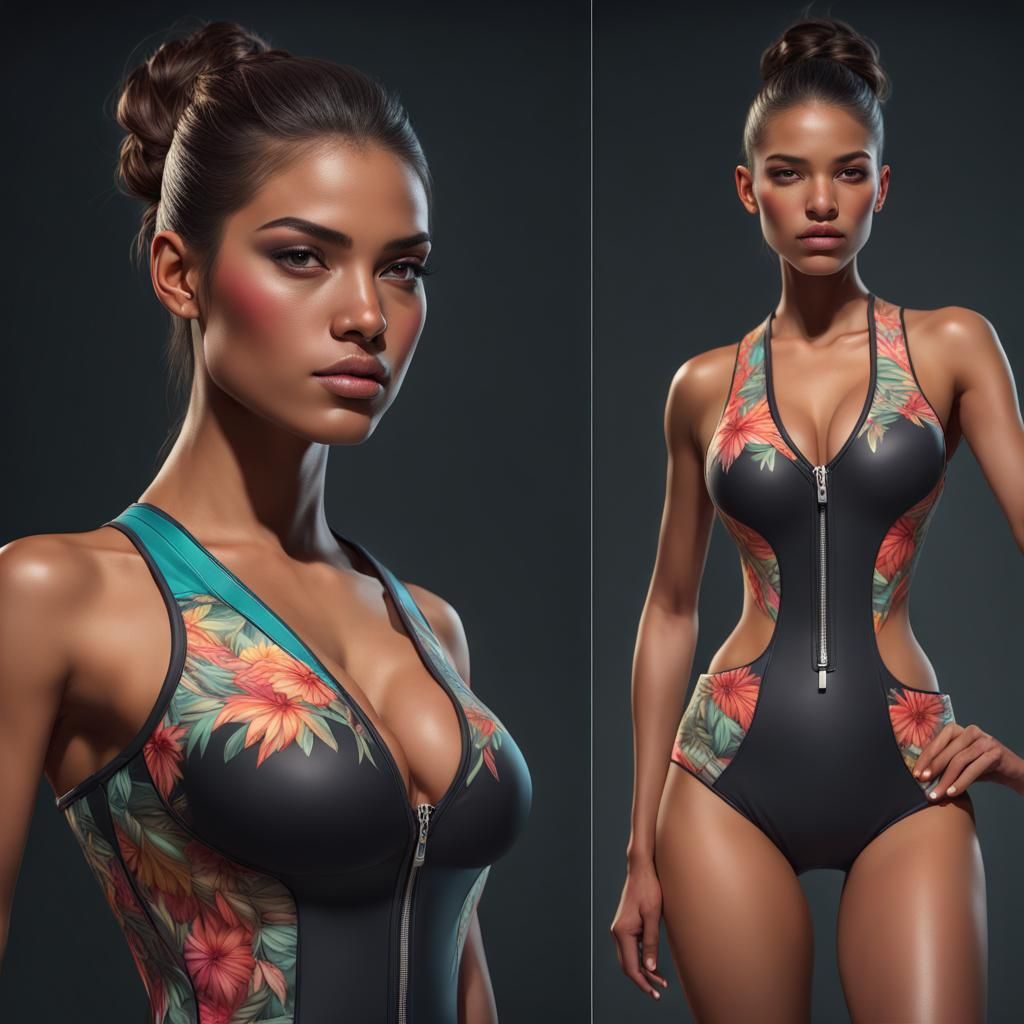 Latina Model in Bathing Suit, Fashion Show Portrait