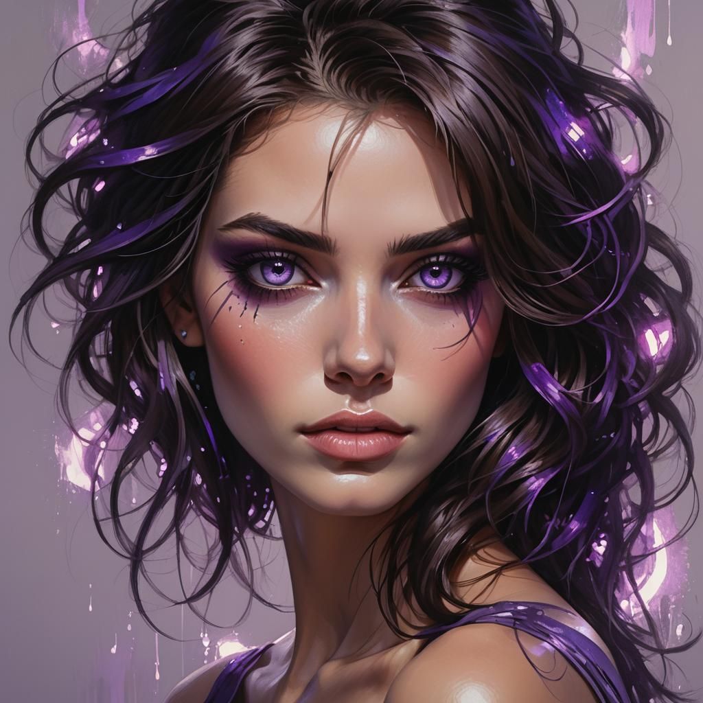 Girl with Purple Eyes in Digital Art Style