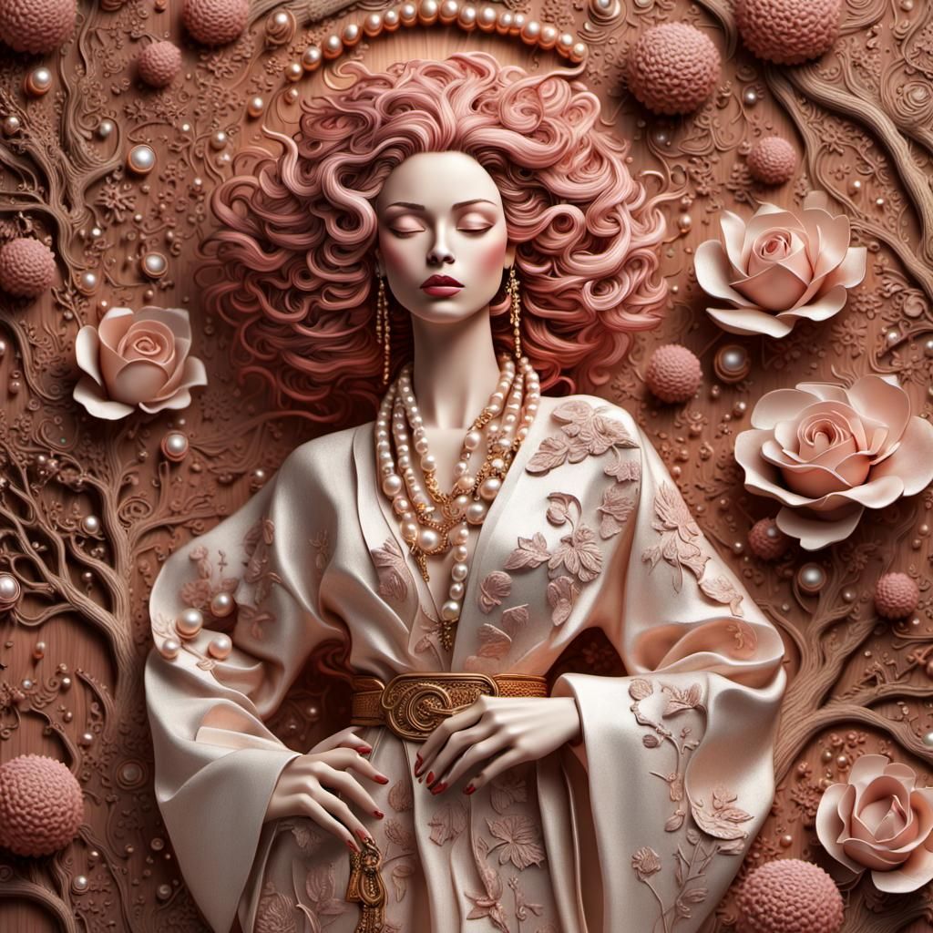 Eclectic Woman with Roses, Textured 3D Portrait