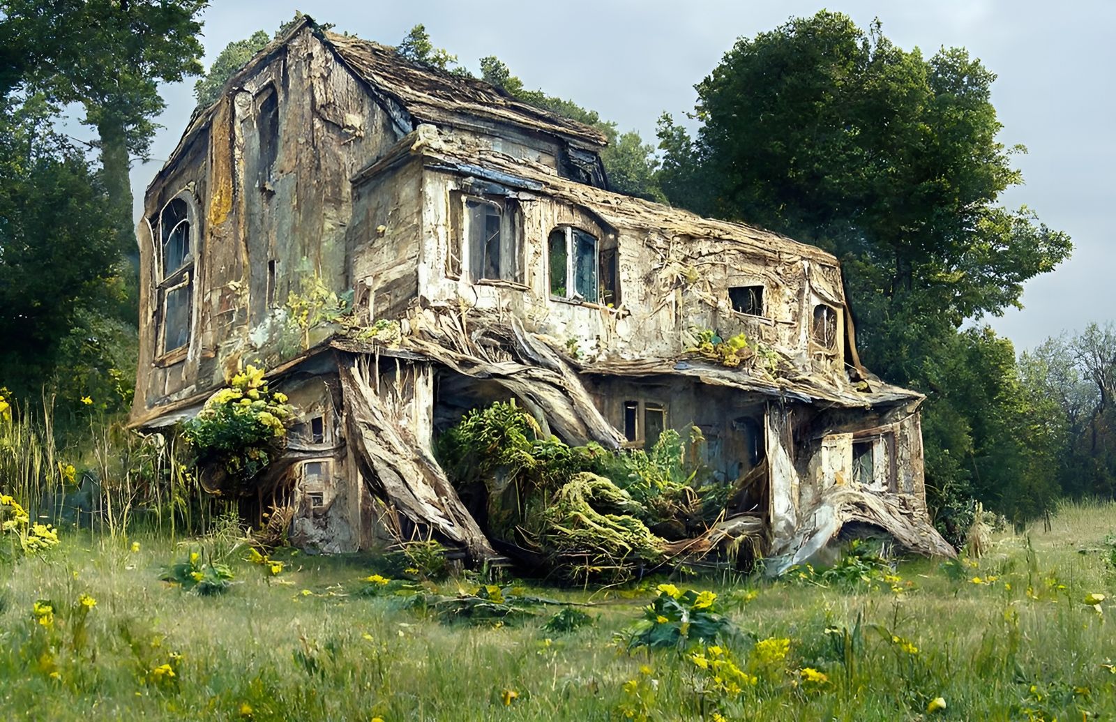 Nature Reclaims Abandoned House: Hyperrealistic Post-Apocaly...