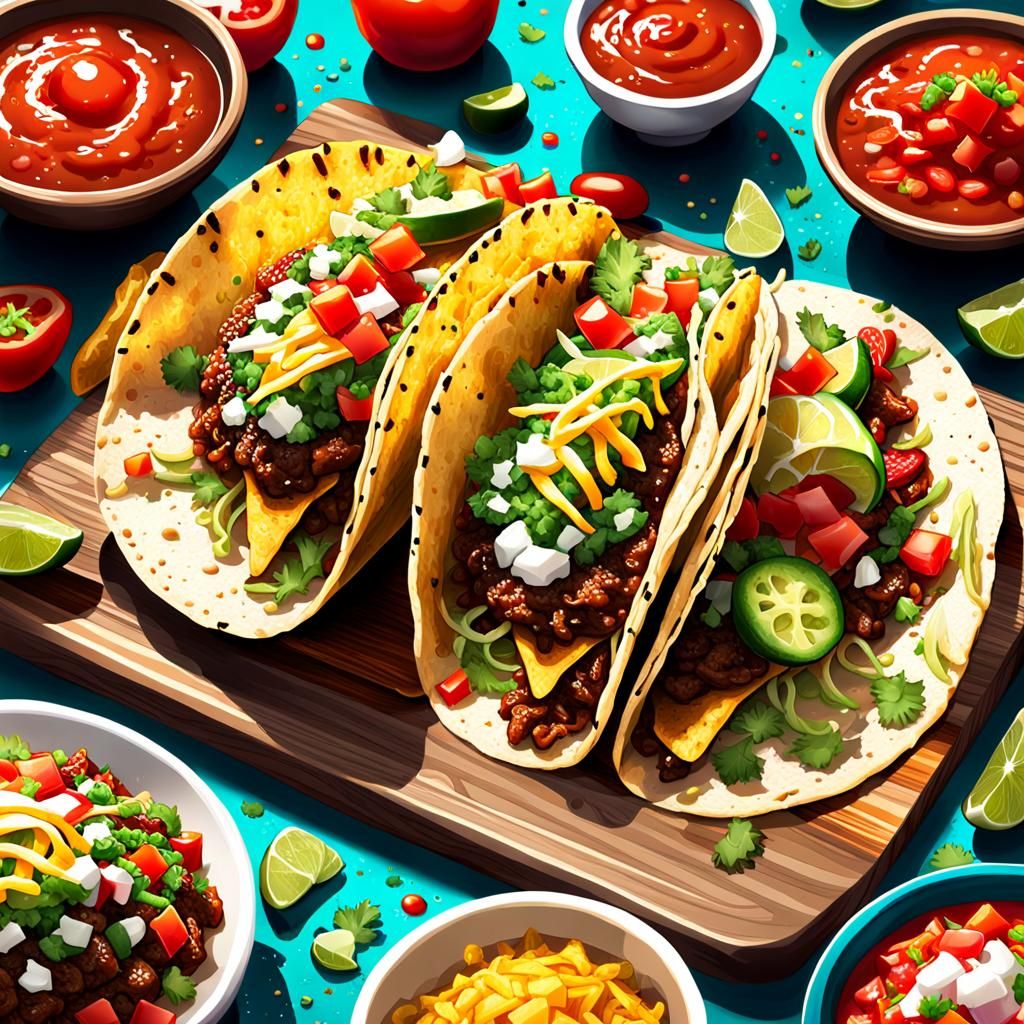 Festive Tacos in Anime Style for Cinco de Mayo
