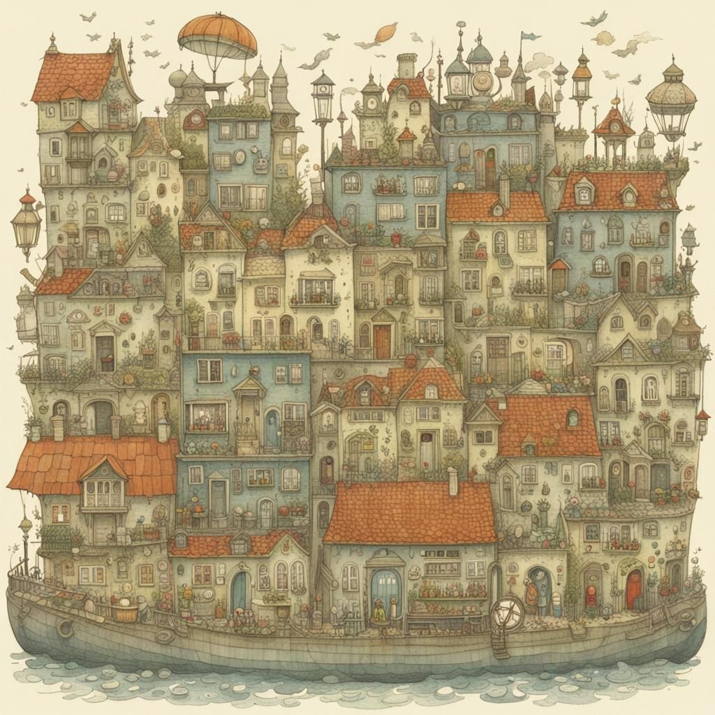 Detailed Technical Illustration with Whimsical Characters