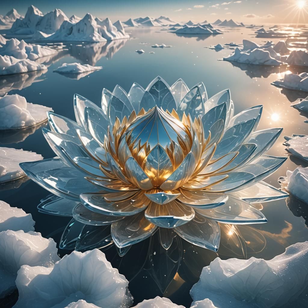 Futuristic Ice Lotus Boat in Divine Light