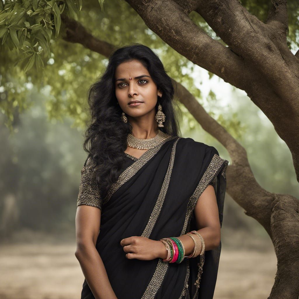 Indian Woman in Black Saree Portrait
