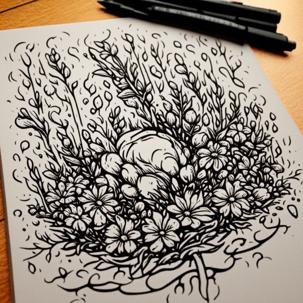 Tears Watering Wildflowers: Detailed Line Art