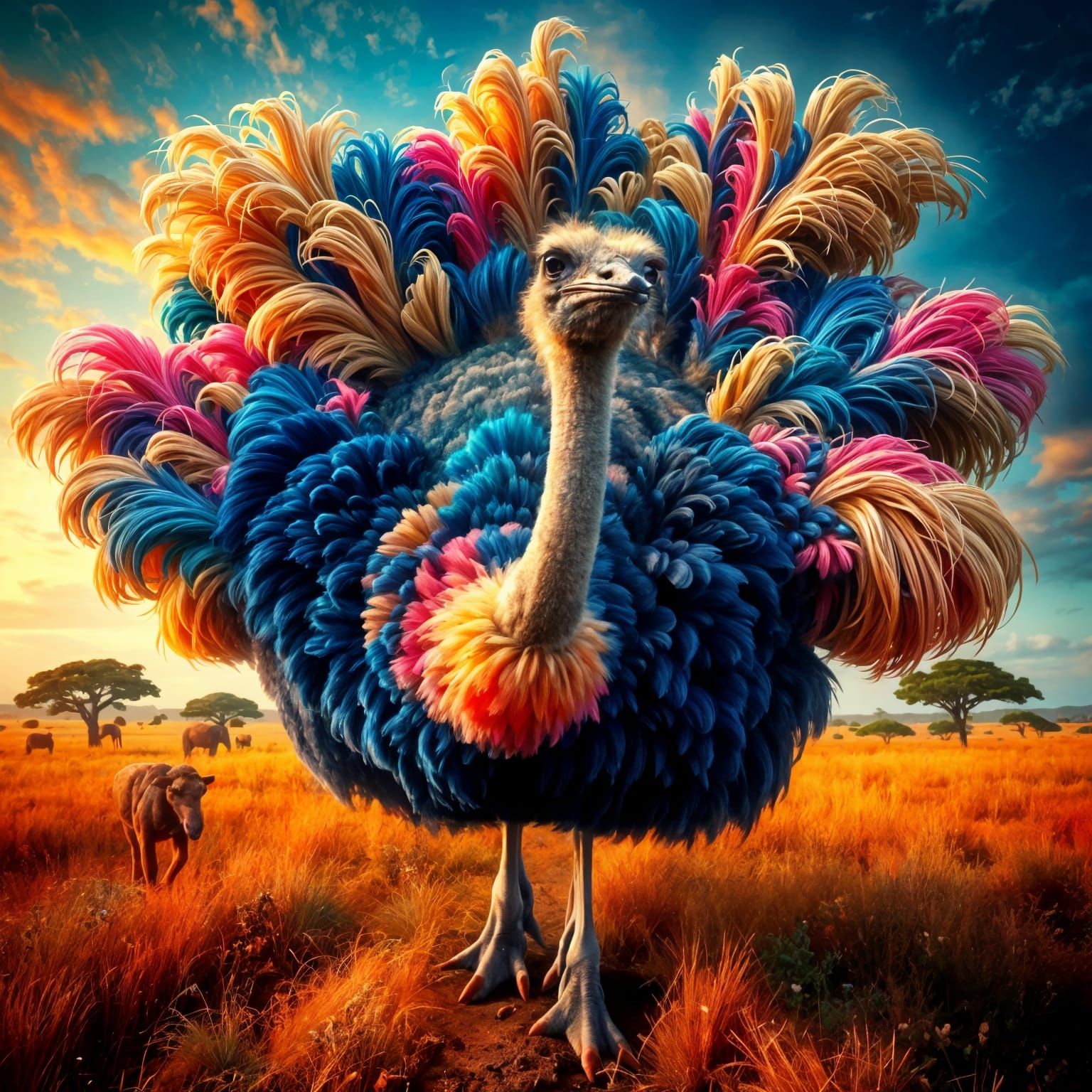 Vibrant Savannah Ostrich in Splendid Masterpiece Art