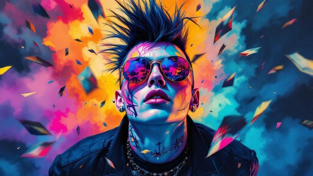 Mohawked Art Punk with Piercing Gaze in Watercolor