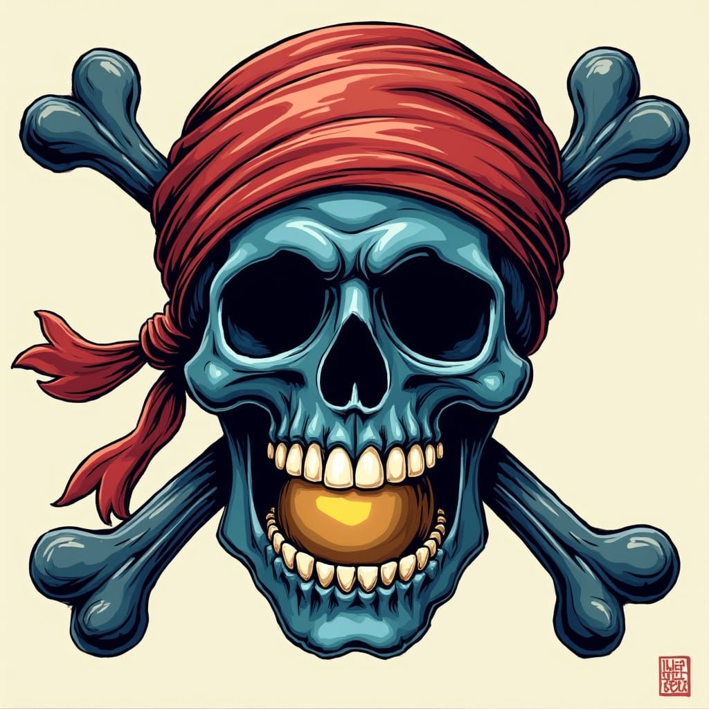 One Piece Jolly Roger Skull in Digital Art Style