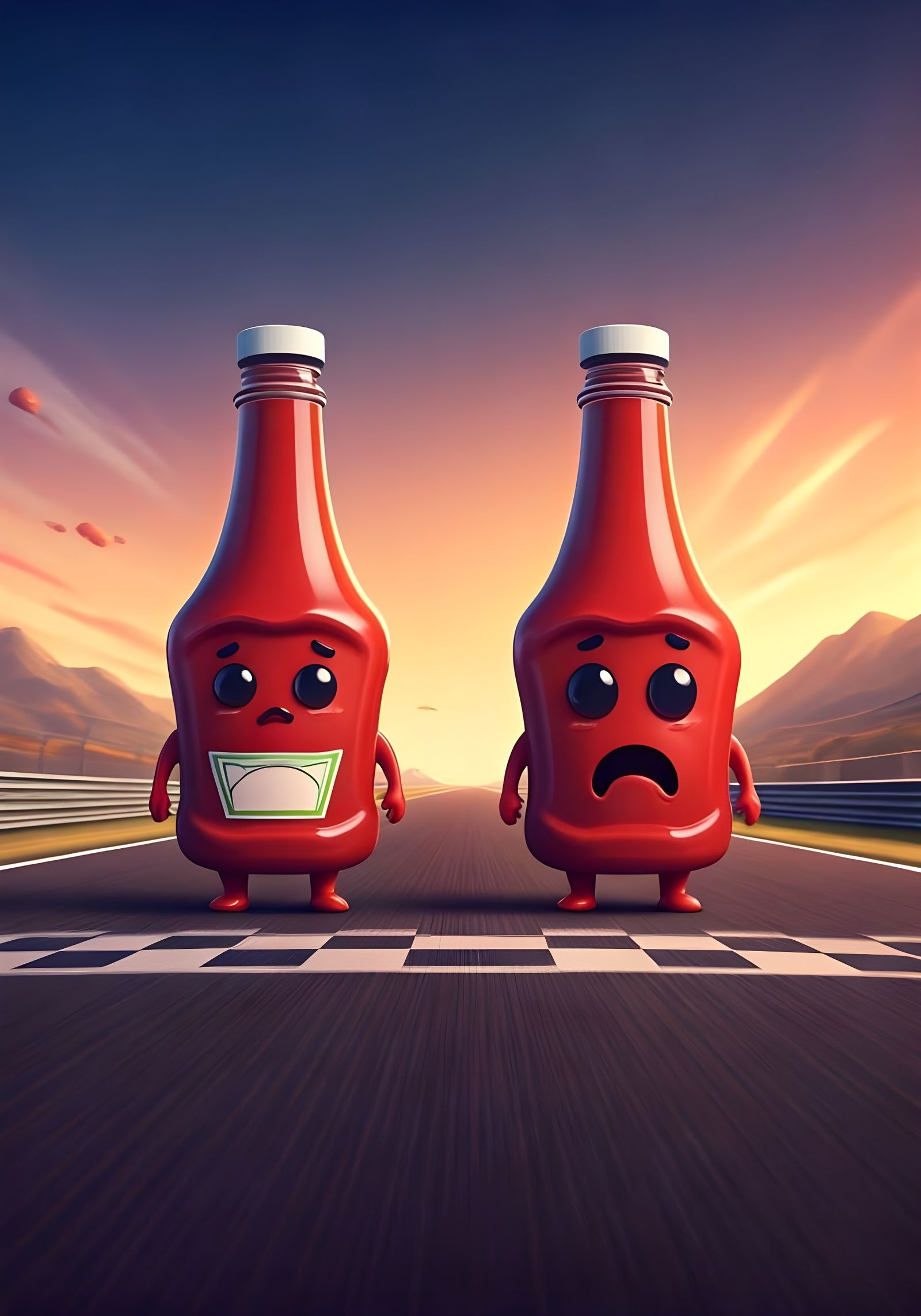 Chibi Ketchup Bottles Celebrate Finish Line in Vibrant Pixar...