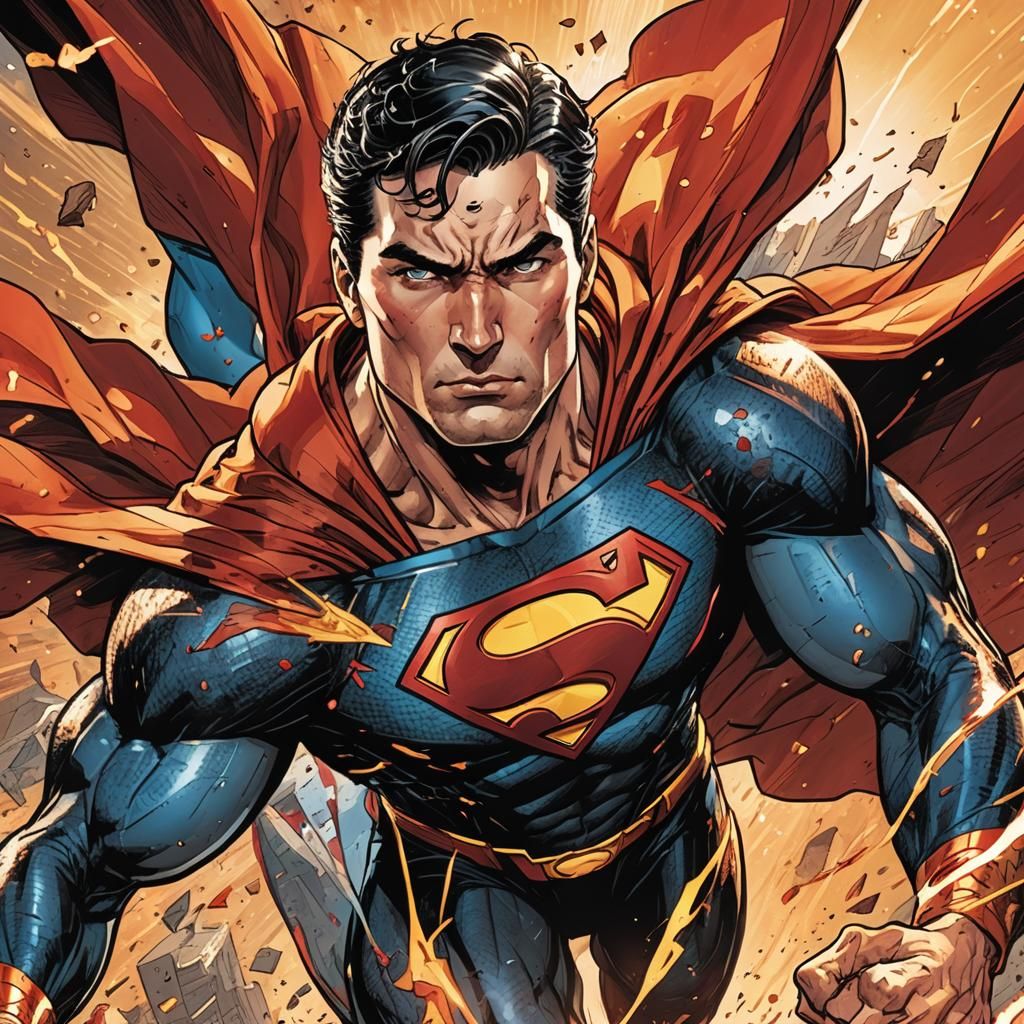 Superman Soaring into the Sun: Comic Book Style