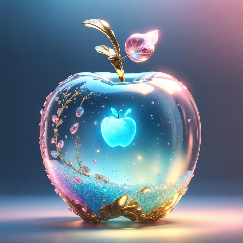 Bioluminescent Crystal Apple with Sparkling Detail