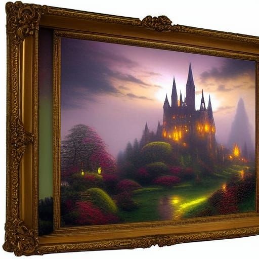 Victorian Castle on Misty Hill in Ethereal Style