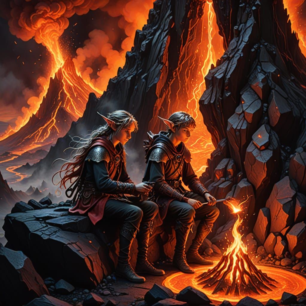Volcanic Elves Tending to a Little Volcano