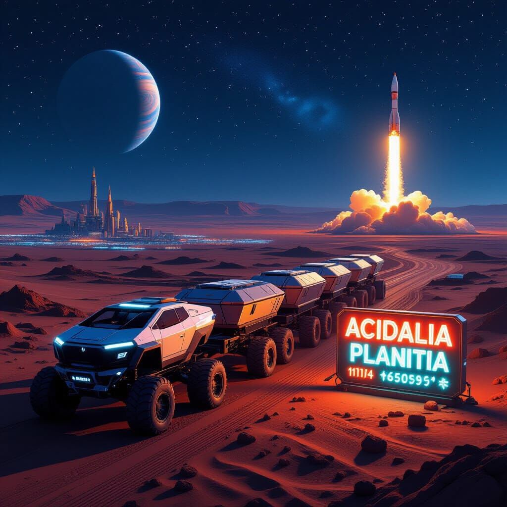 Mars Explorer Vehicle Hauling Trailers Near City