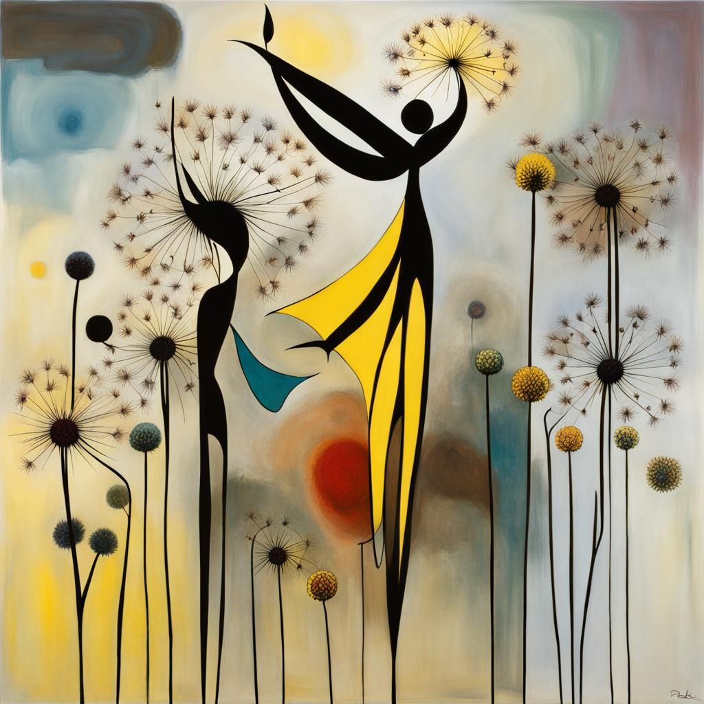 Winged Dandelion Pixies in Surrealist Style