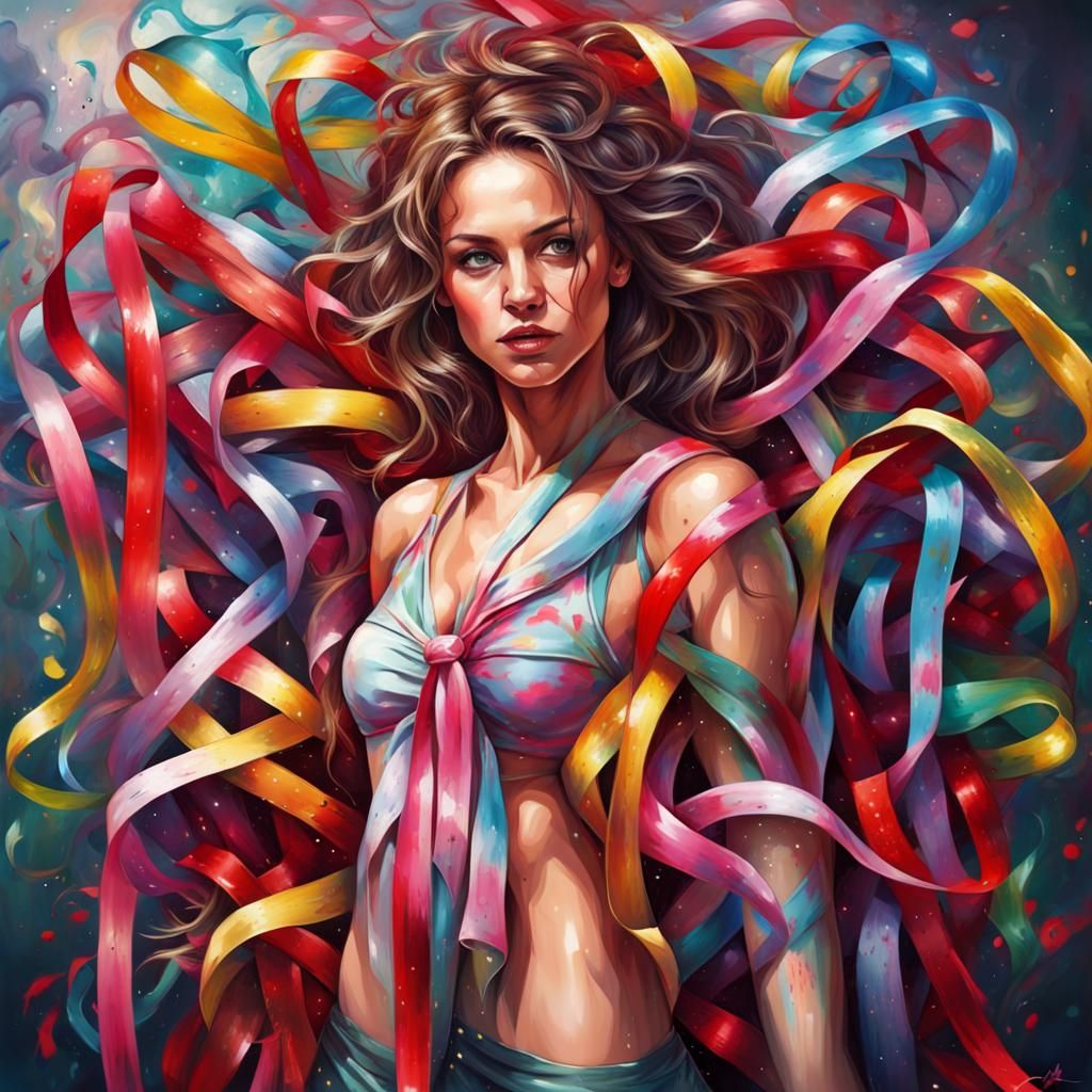 Woman in Christmas Ribbons: Graffiti Art Portrait
