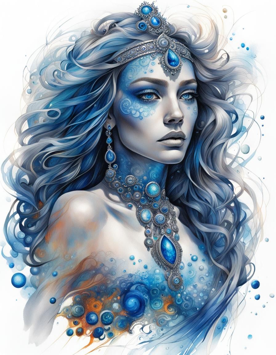 Ethereal Nordic Princess in Psychedelic Pencil Art