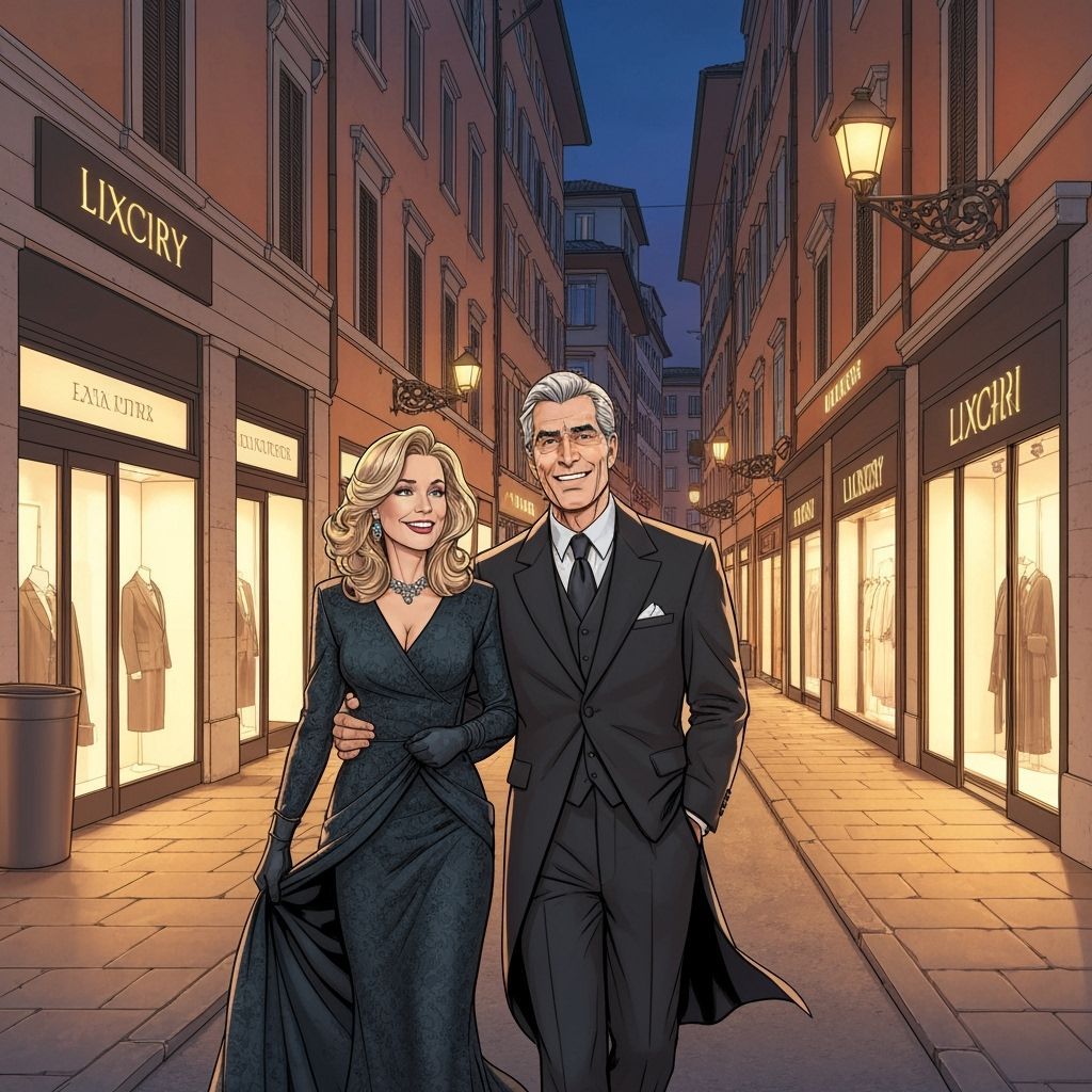 Elegant Couple's Romantic Stroll in Vibrant Italian City